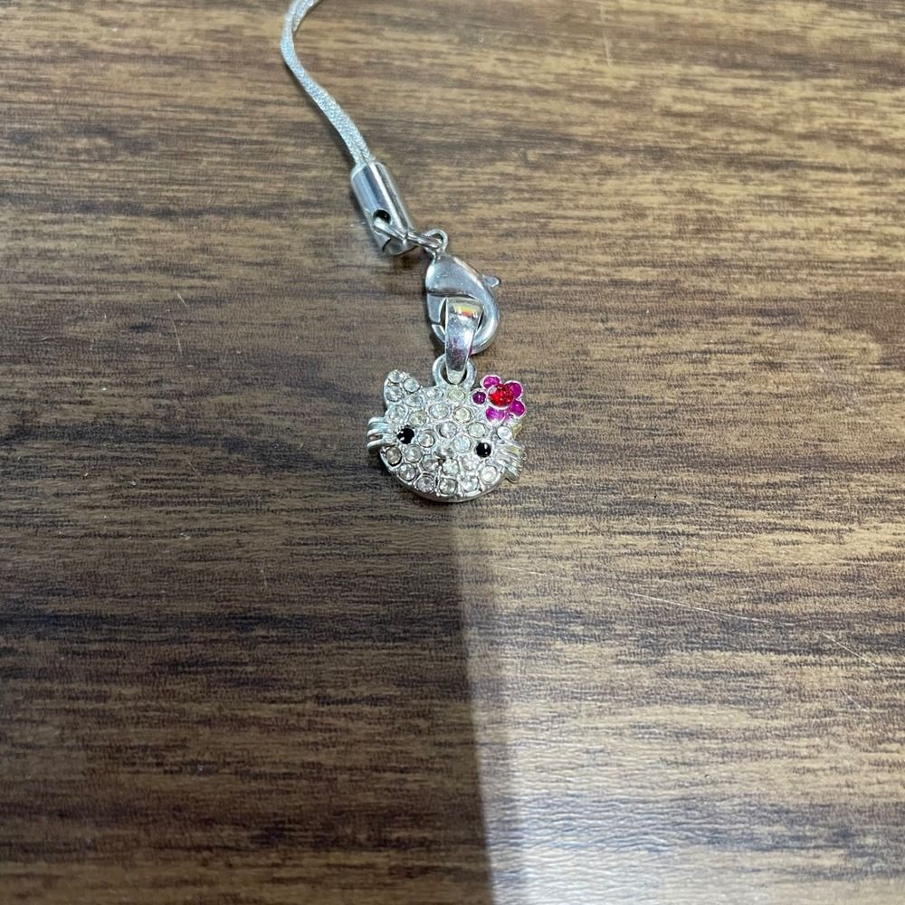 Hello Kitty Anywhere Charm‎ Rhinestone Silver Tone Cell Phone Accessory - Picture 2 of 10